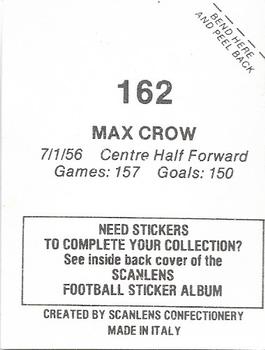 1984 Scanlens VFL Stickers #162 Max Crow Back